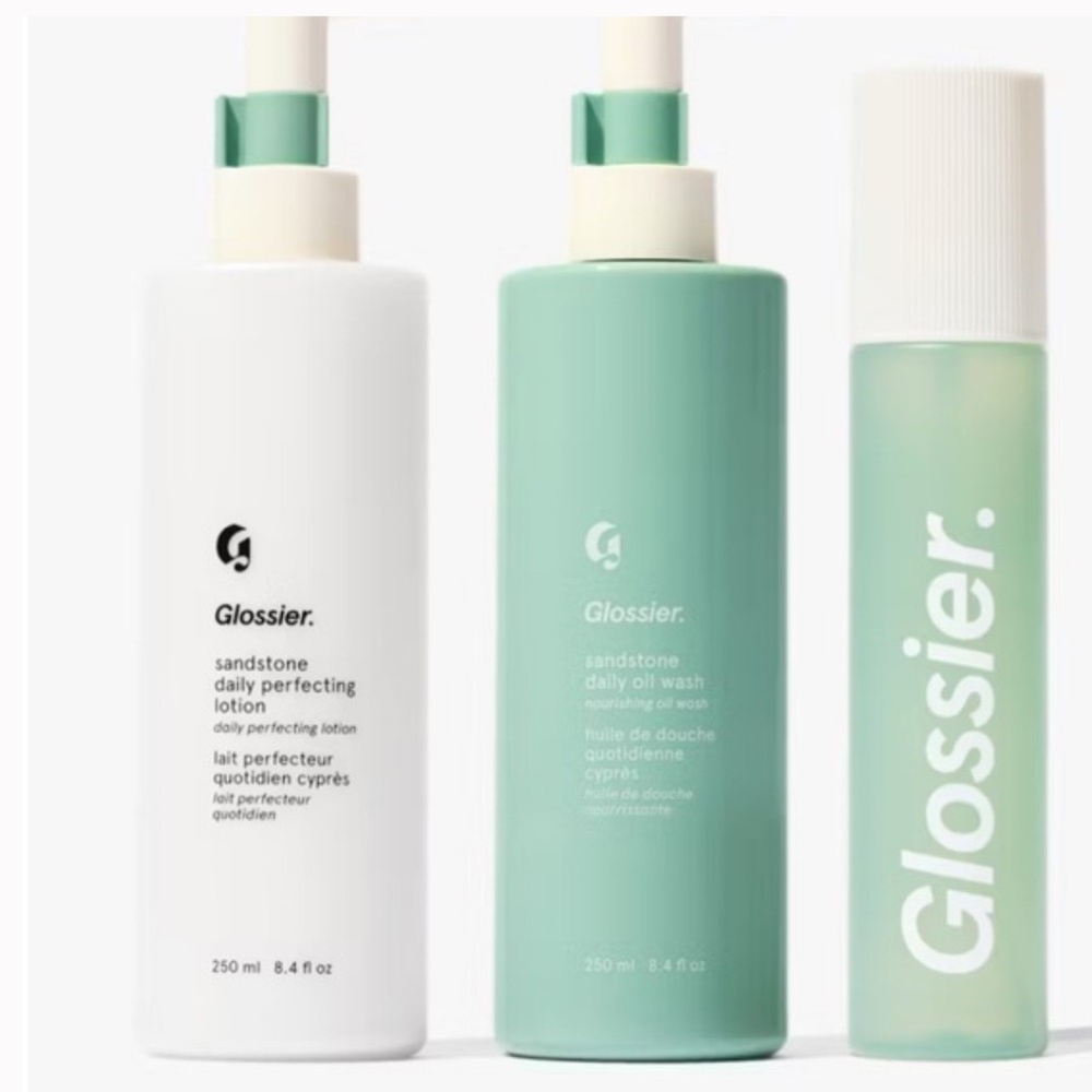 Glossier Sandstone Skincare Trio - Lotion, Wash, Body Spritz
